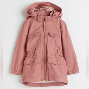 H&M Girl's Cotton Twill Parka Zip Up Jacket With Hood Size 4T Dusty-Rose Pink